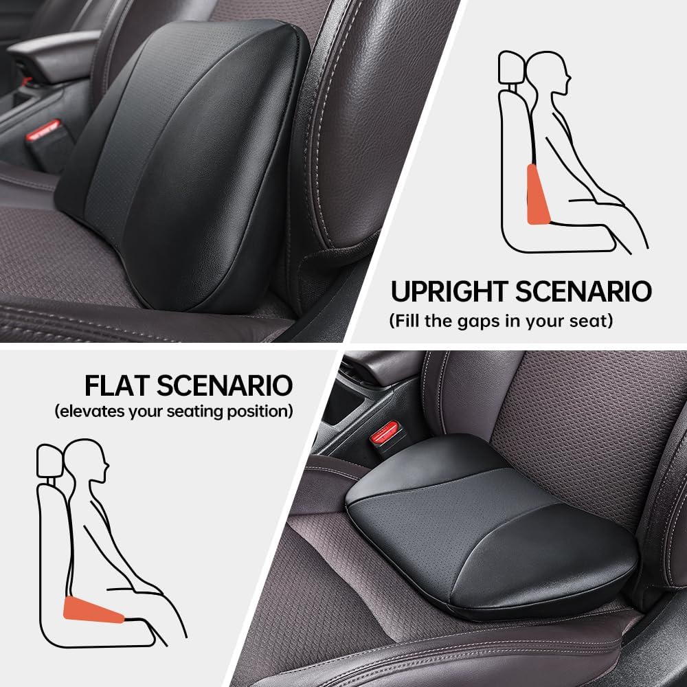1p Memory Foam Lumbar Support Pillow for car Lower Back Pain Relief - Back Cushion for Driving, Chair Support for Car-Office Chair（Black）