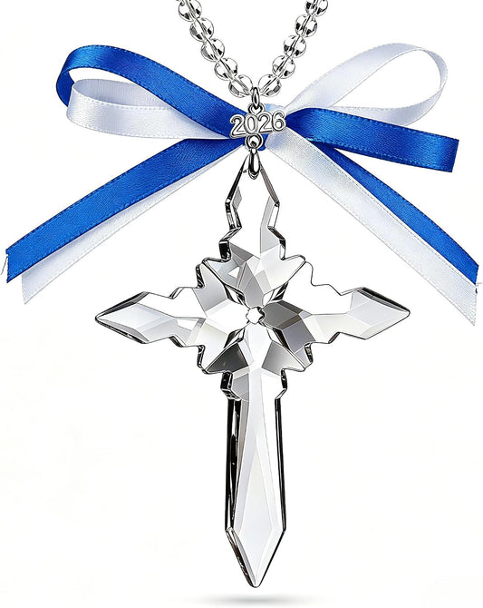 Glass Cross Car Hanging Ornament,Crystal Car Rearview Mirror Pendant, Universal Vehicle Interior Charm Decoration Accessory for Women (Black)