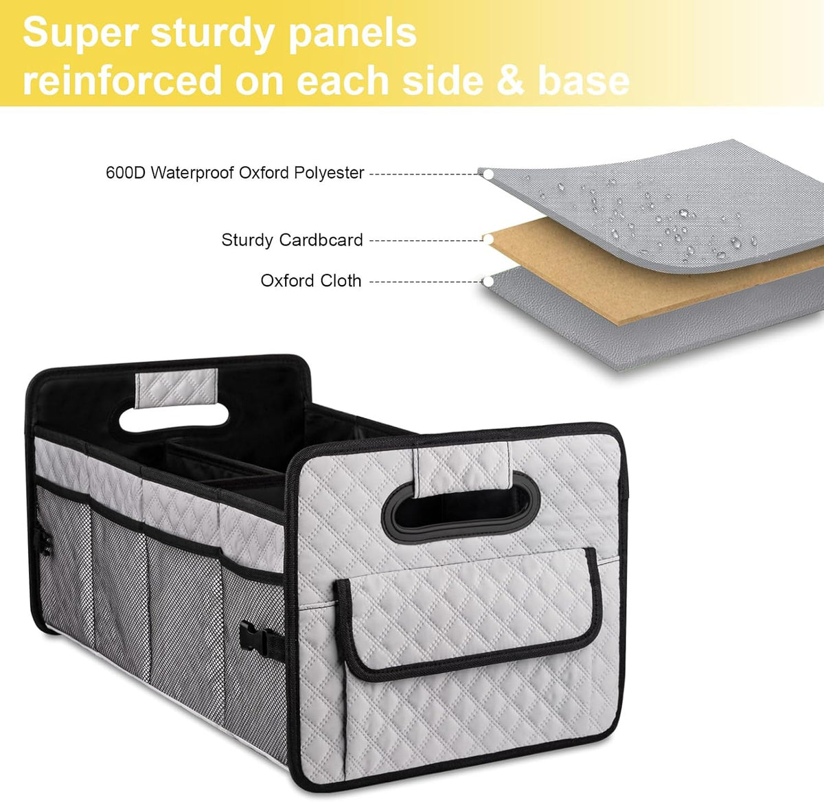 Car Trunk Organizer for SUV, Collapsible Car Storage Organizer Light Grey