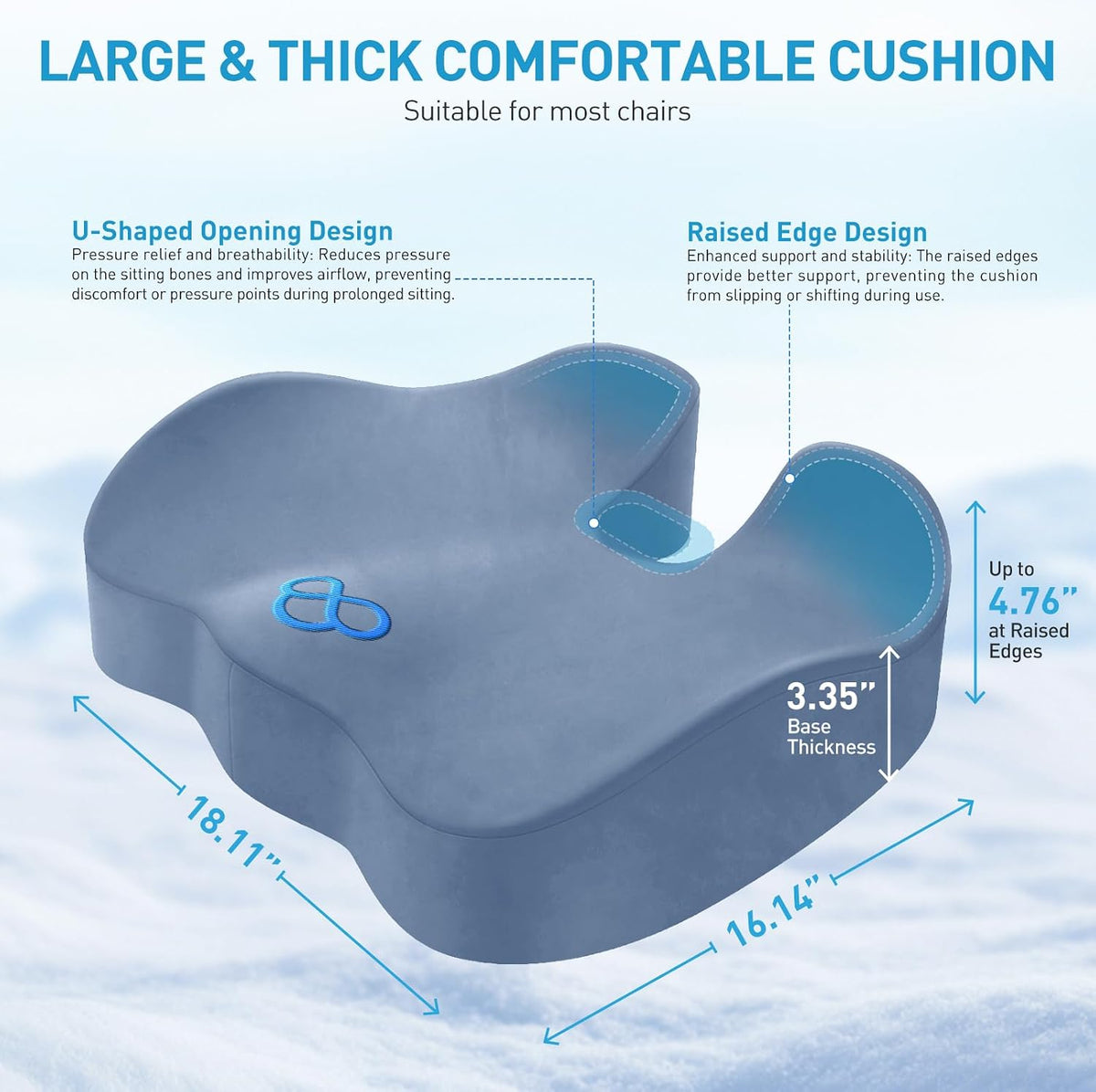 BlissTrends Memory Foam Seat Cushion for Office Chair & Car Seat, LightBlue