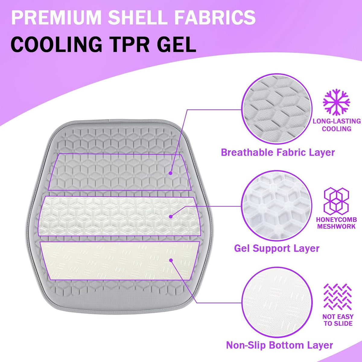 Thin Cool Gel Seat Cushion for Car Seat Office Chair Pain Relief