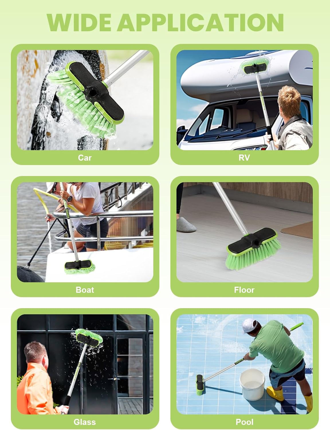 4 Sections PBT Car Wash Brush 60” 151cm with Extendable Aluminum Long Handle Soft Bristle Detail Scrub Brush for Exterior Interior Car RV Truck Motorbike Tyres Boat Deck Home Cleaning Sweep Snow