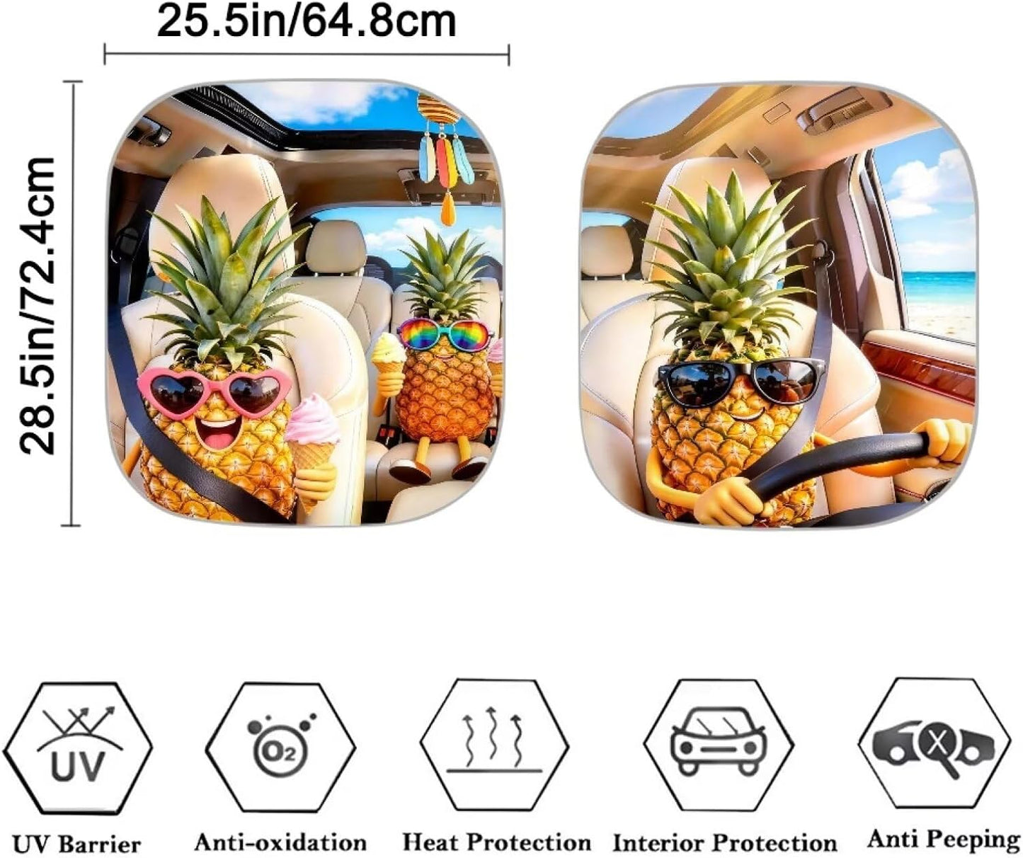 Renewold Car Front Windshield Sun Shade Auto Window Shade Foldable Sunshade Cover Sun Visor Shield Keep Vehicle Cool Funny Tropical Pineapple Easy Install Hawaii Summer Car Interior Accessories 2 Pcs