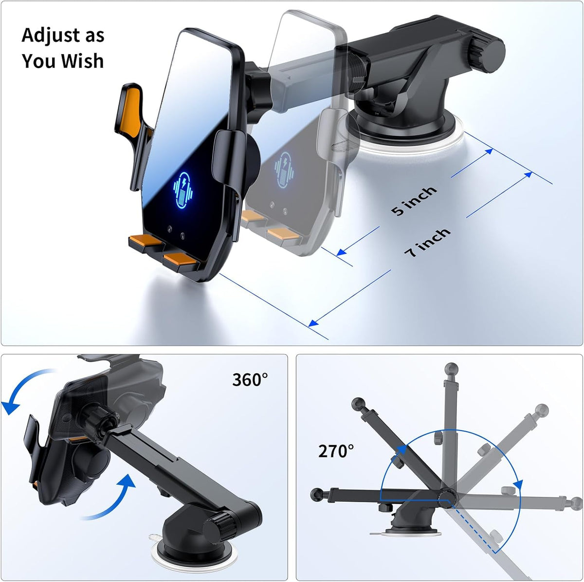 3 IN 1 Wireless Car Charger 15W Fast Charging Auto Clamping Phone Holders