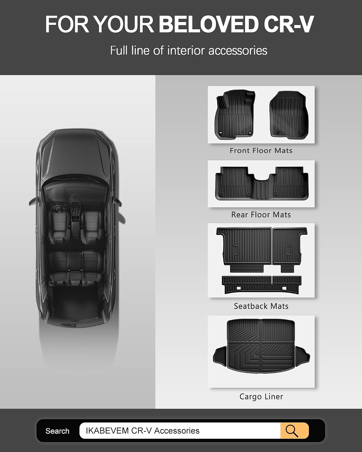 All Weather Floor Mats Fit for 2017-2022 Honda CR-V (Gasoline & Hybrid) | Custom Fit TPE Floor Liners Accessories for Honda CRV 1st and 2nd Row Full Set Car Mats