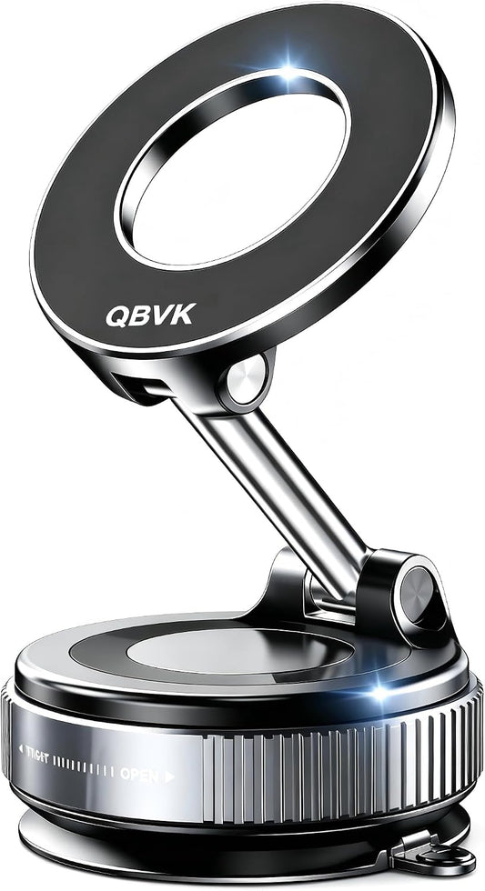 Vacuum Magnetic Car Phone Holder Stand,Reinforced Ultra-Strong Vacuum Suction Cup,360° Rotation&Foldable,Universal Dashboard Windshield/Gym/Mirror/Kitchen Phone Stand,for All iPhone Series&All Android