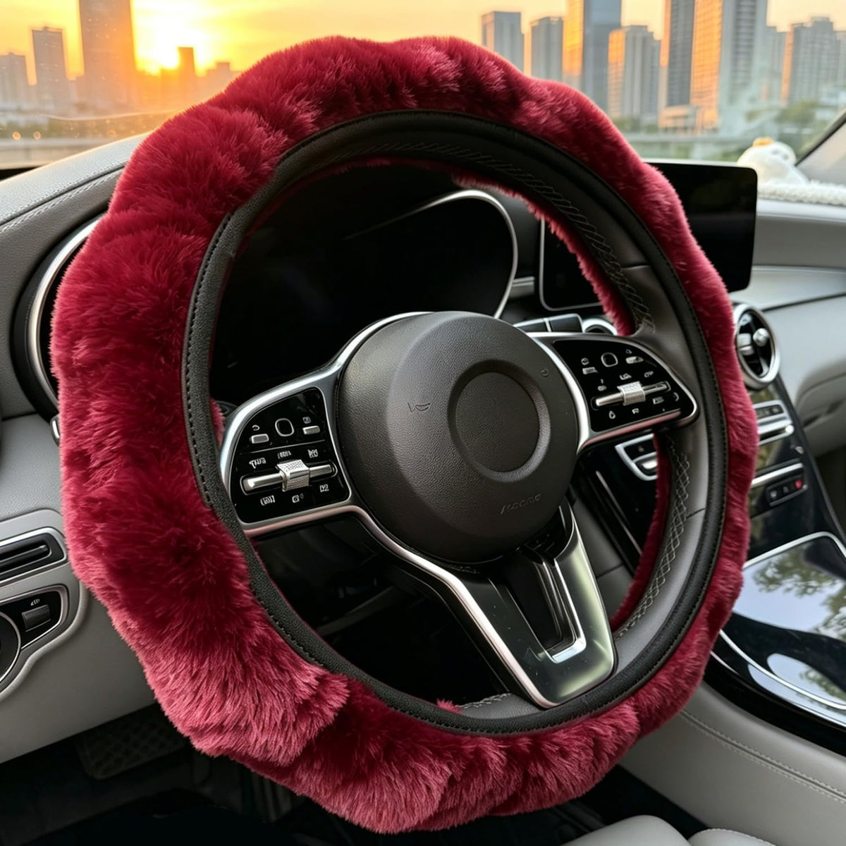 Black and Gray Checkered Steering Wheel Cover for Women, Steering Wheel Covers with Anti-Slip Lining, Universal 14.5-15 inchs Car Interior Accessories with 2PCS Car Coasters Suitable for Men and Women