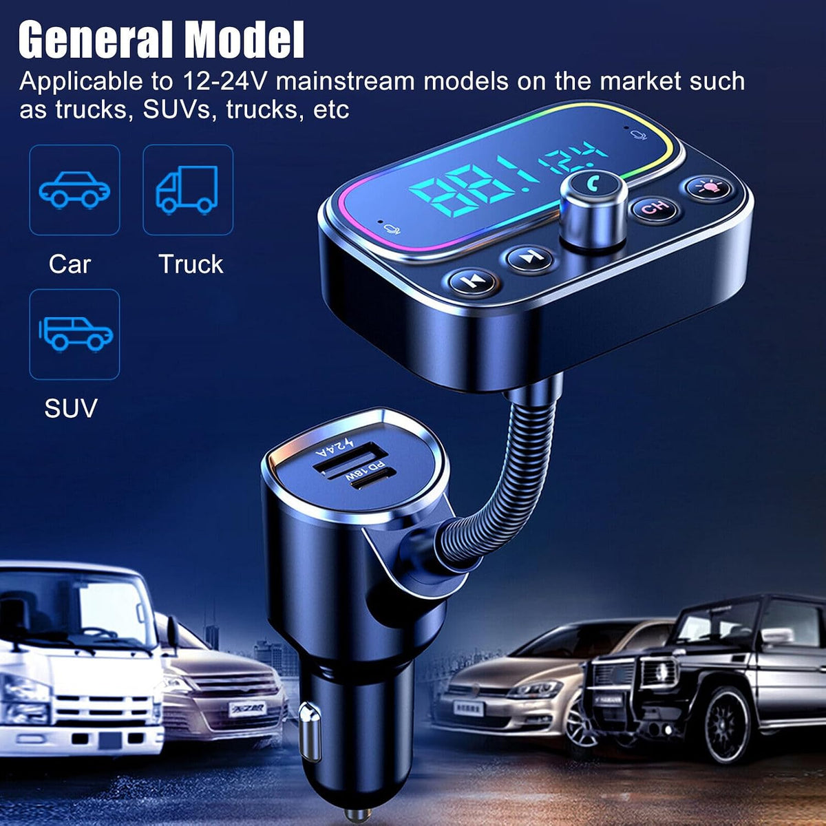 DAGIJIRD Bluetooth 5.0 FM Transmitter Car Adapter USB&Type-C Car Charger Cigarette Lighter Adapter, Hands-Free Calling, Small