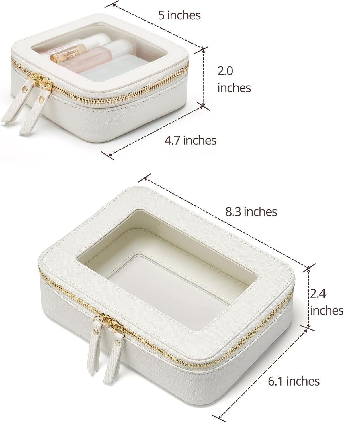 Popvibe Clear Makeup Bag with Zipper, Set of 2, Mini and Medium, White