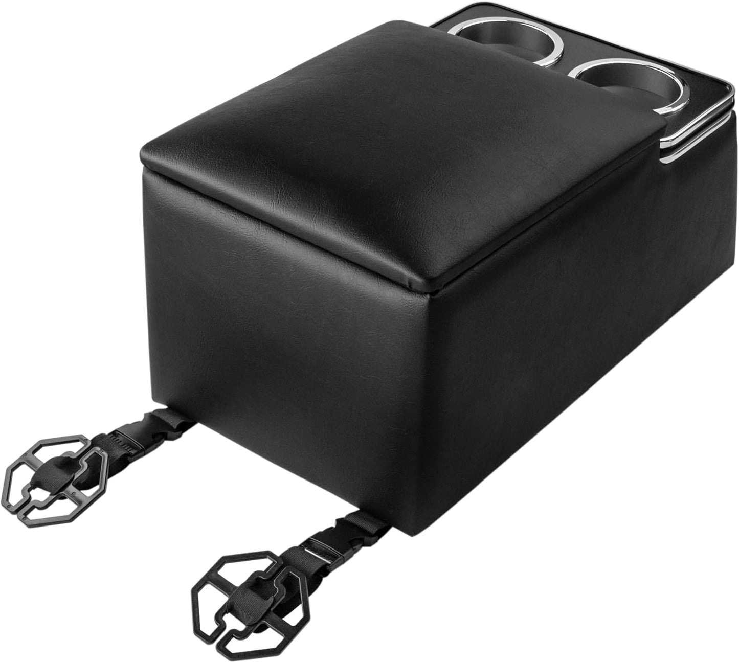 NVS Universal Truck Center Console Organizer for Bench Seat Trucks & SUVs, Heavy Duty ABS Storage Console with Dual Cup Holders and Padded Armrest, Black