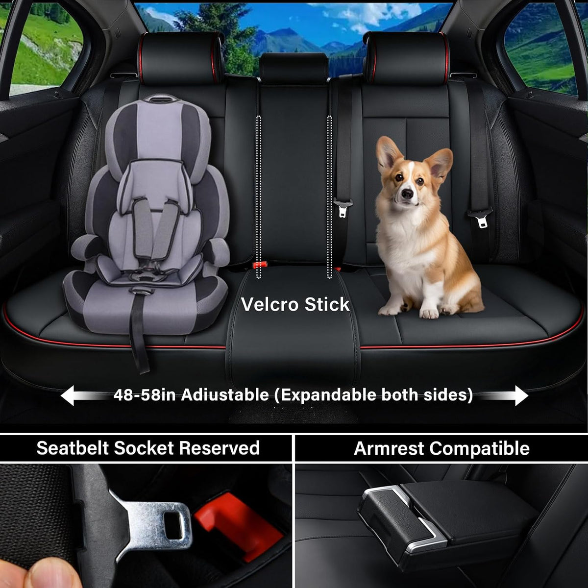 Coverado Car Seat Covers Full Set, Seat Covers for Cars, Black Car Seat Covers Front Seats and Back Car Seat Protector Waterproof, Leather Car Seat Cushion Universal Fit for Most Cars Blue