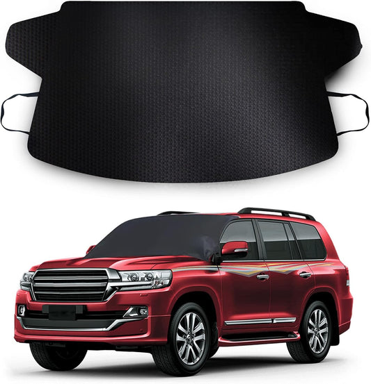 Car Windshield Snow Cover, Upgraded 600D Oxford Fabric Windshield Frost Cover, 75×47 Inch Wind and Snow Protection Kit, Four Seasons Car Windshield Sunshade and Snow Cover, Universal Truck, SUV, Car
