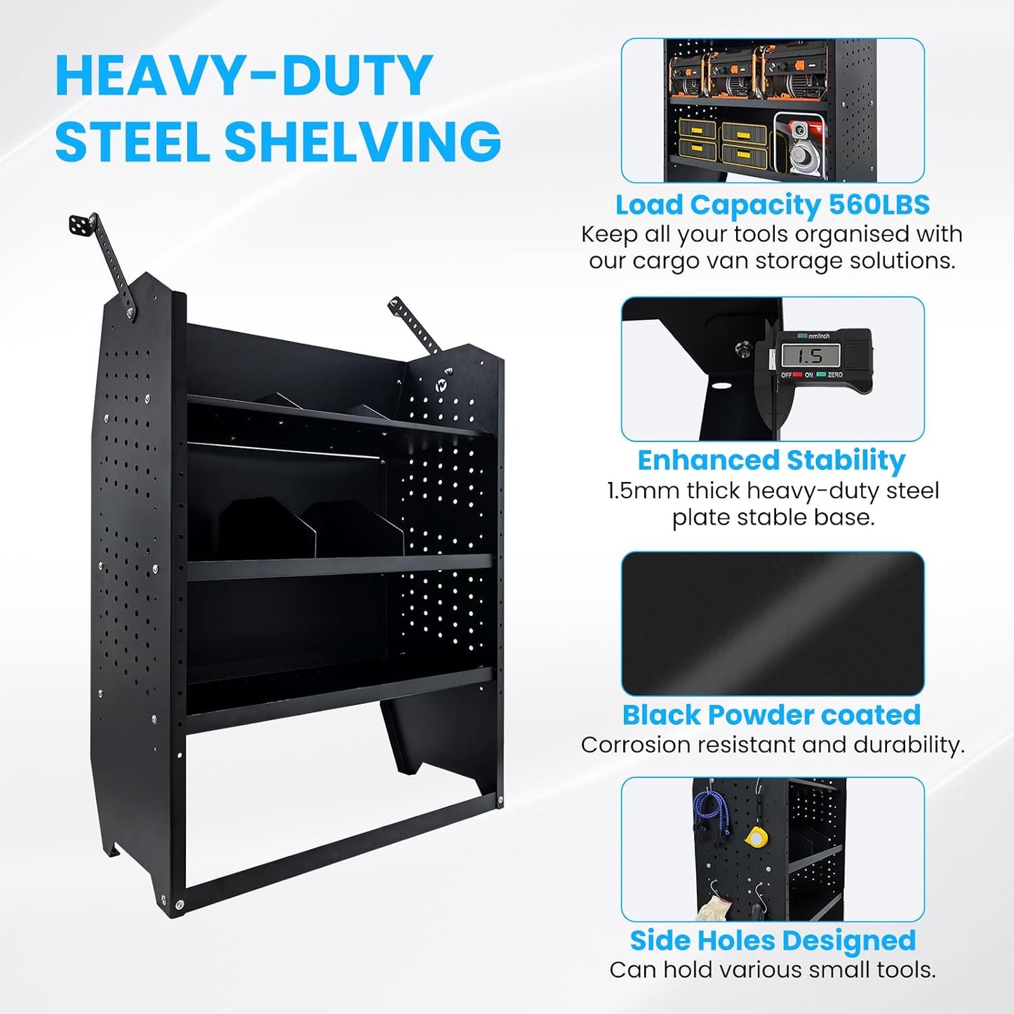 Steel Cargo Van Shelving Storage System Adjustable Height Fit for Ford Transit Connect 2014+, Ram Promaster City, Chevy City Express, NV200 32" W x 43" H x 13" D