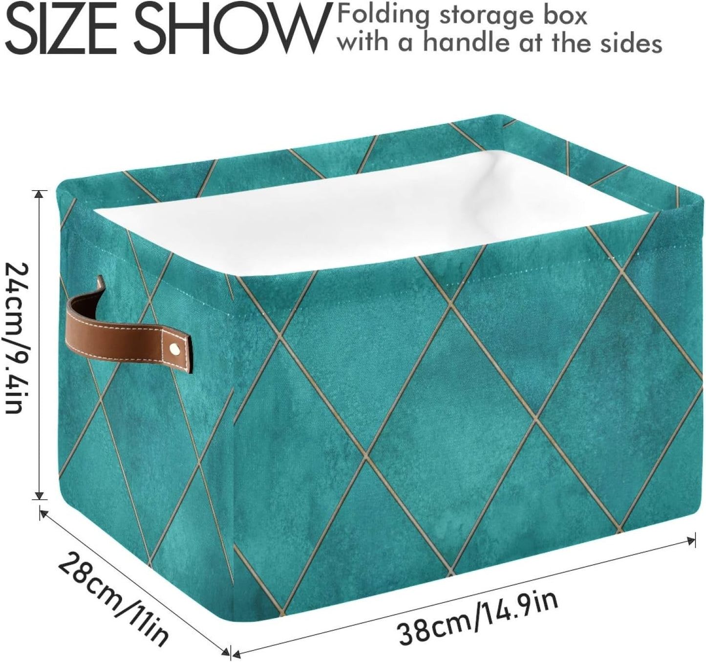 Blueangle Teal Watercolor Geometric Plaid Rectangle Storage Bin, 15 x 11 x 9.5 in, Collapsible Organizer Storage Basket for Home Décor, 2PCS