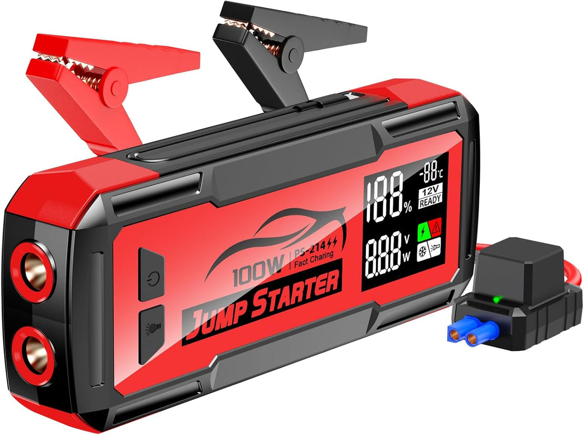 Jump Starter with Built-in Cable 16000A&59.2Wh, Portable Power Bank for 100W Dual-Way Fast Charging,12V SuperSafe Lithium Jump Box, Battery Booster Pack Up to (All Gas/14L Diesel)