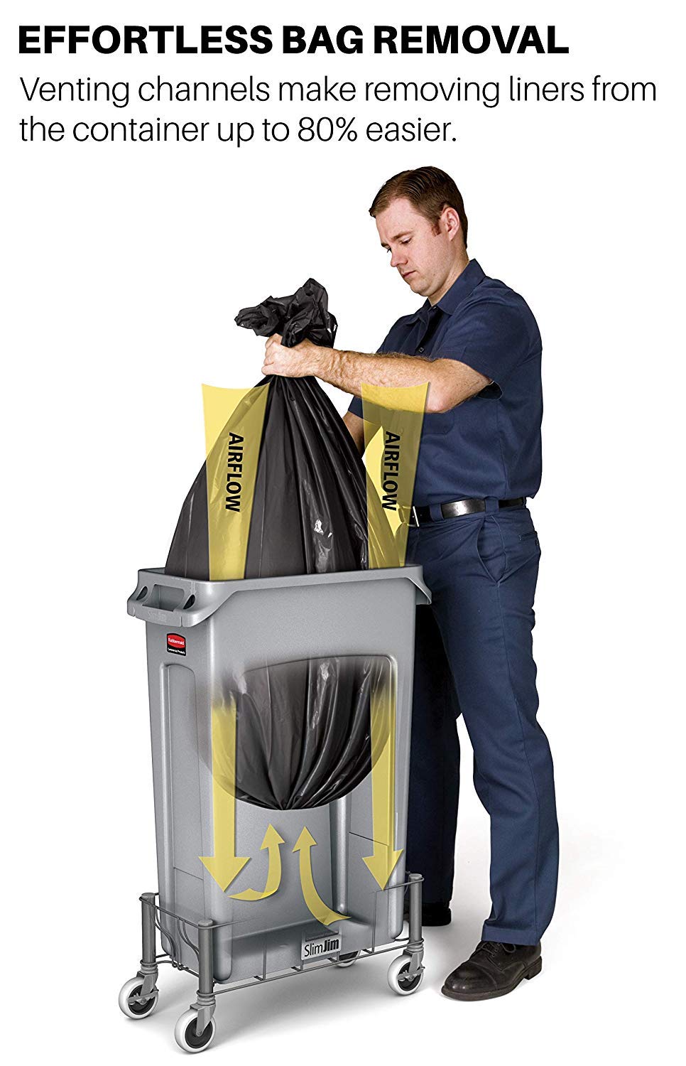 Rubbermaid Commercial Products Slim Jim Plastic Rectangular Trash/Garbage Can With Venting Channels, 23 Gal, Black, for Kitchen/Office/Workspace, Pack of 4