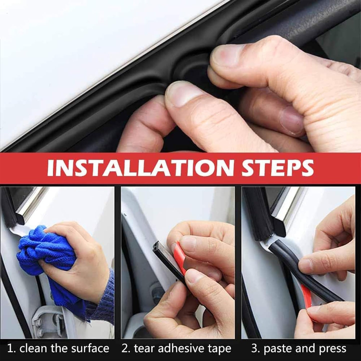 98.4 Feet Universal Self Adhesive Weather Seal Strip, 51/100 x 1/5 Inch Thick, Car Door & Window Weatherstrip with Soundproof Engine Cover