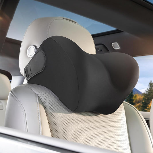 BEBAS Car Headrest Pillow, Memory Foam Neck Support Pillow for Cars - Ergonomically Designed for Long Drives, Travel & Commuting, Pain Relief with Removable & Washable Cover (Black)