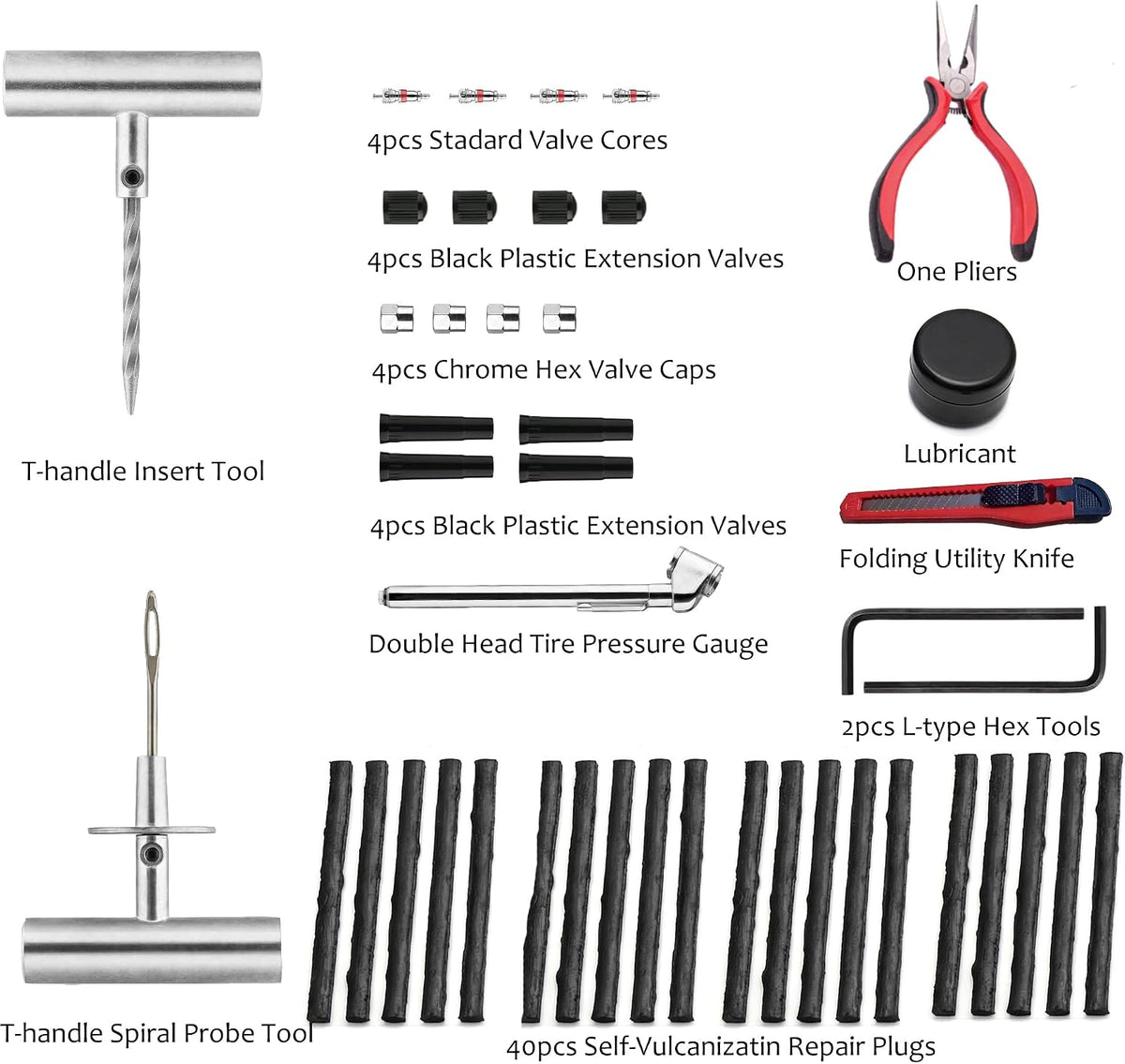 Tire Plug Kit - 68pcs Heavy Duty Tire Repair Kit, Universal Tire Repair Tools to Fix Punctures and Plug Flats Patch Kit for car Motorcycle, Truck, ARB，ATV, Tractor, RV, SUV, Trailer