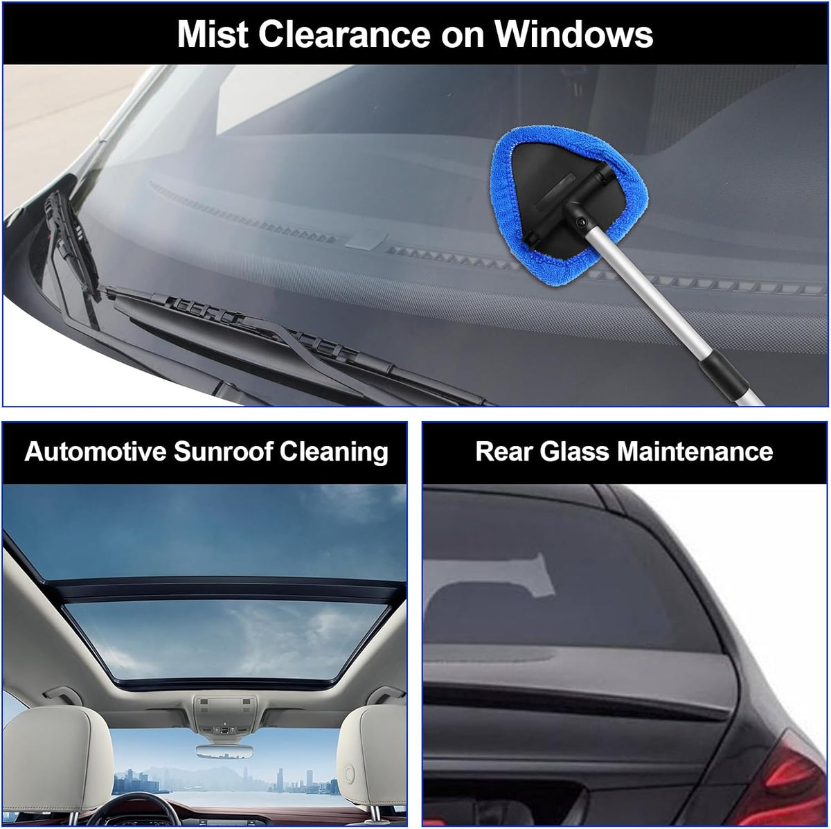 Uenhoy 13 Pcs Car Window Cleaning Kit, Windshield Cleaner Tool with Extendable Handle, 8 Microfiber Pads & 2 Spray Bottles & Brush, Auto Glass Wiper for Car and Home Window Cleaner, Blue