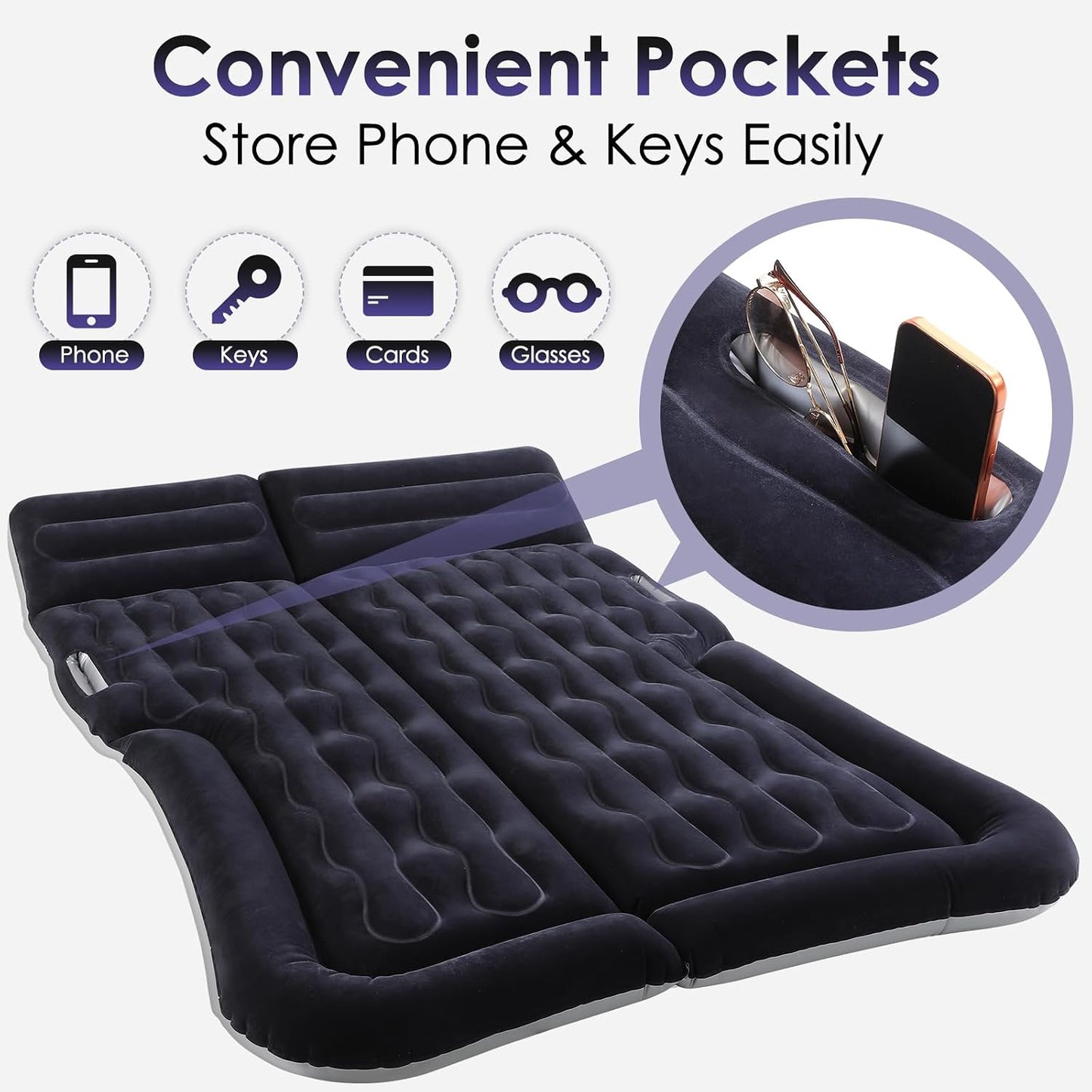 Eooqi Inflatable Car Air Mattress for SUV, Sedan, Truck & Minivan, Back Seat Car Bed for Car Camping & Travel, Portable Mattress with earplugs, Window Screens, Eye Mask & Storage Bags