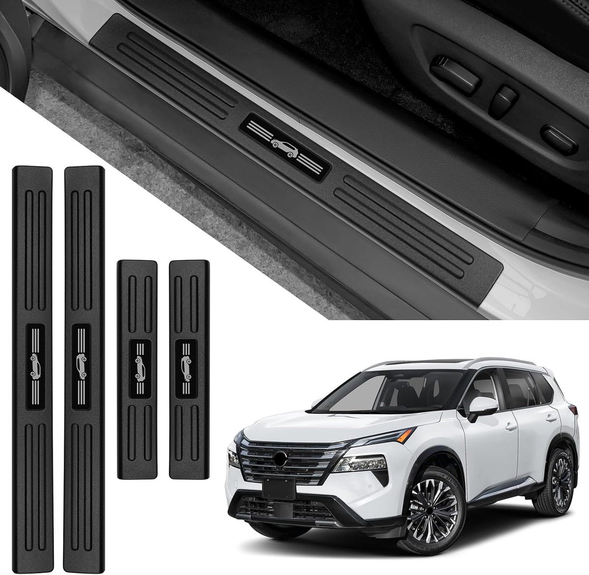 Door Sill Guards Compatible with Nissan Rogue 2021-2025 2026 Accessories ABS Material Door Sill Protector Plate Decoration Front and Rear Door Pedal Kick Protection