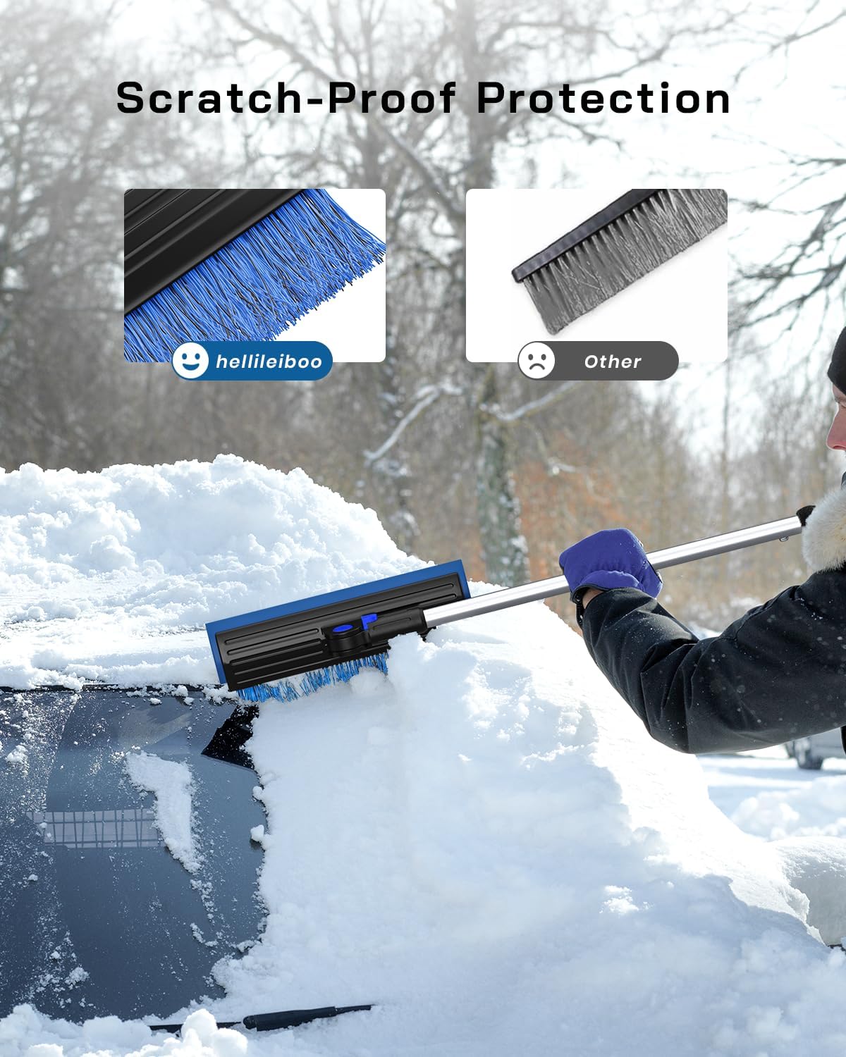 helloleiboo 2025 Extra Long 55.7" Ice Scrapers for Car Windshield Multi-Functional Detachable Car Ice Scraper with Foam Grip and 270° Pivoting Brush Head Snow Brush for SUV Truck Auto (Blue)