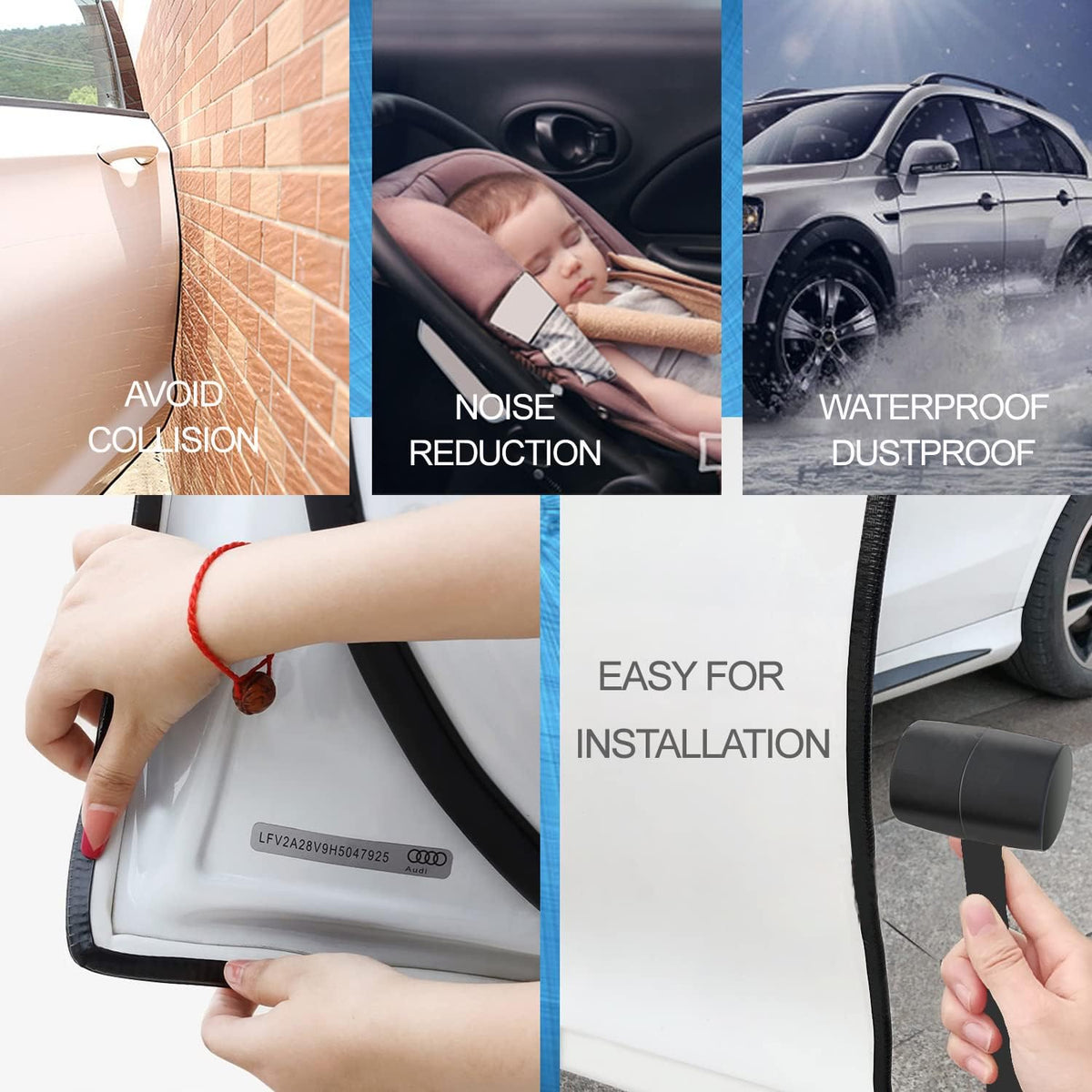 Car Door Edge Guards Gray,32.8ft(10m), with Rubber Mallet