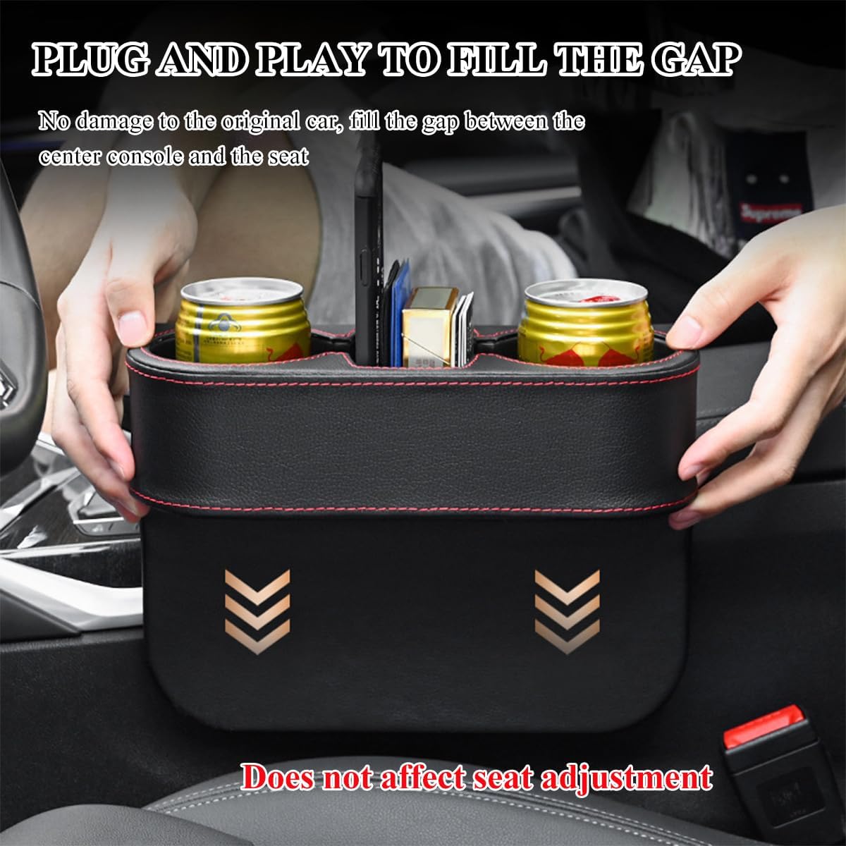 DXNQ Car Cup Holder Gap Filler Organizer, Multifunctional Auto Front Console Gap Filler with Cup Holder, Leather Extra Cup Holder Storage Box for Car Truck SUV, Car Accessories (Black/Plastic)