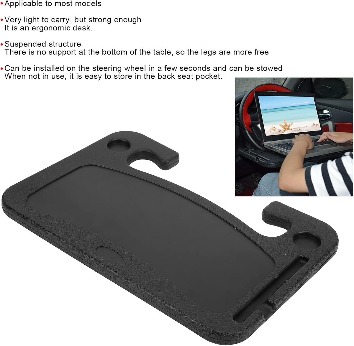 Car Steering Wheel Desk, Car Steering Tablet Holder, Steering Wheel Tray Suitable for Writing and Office