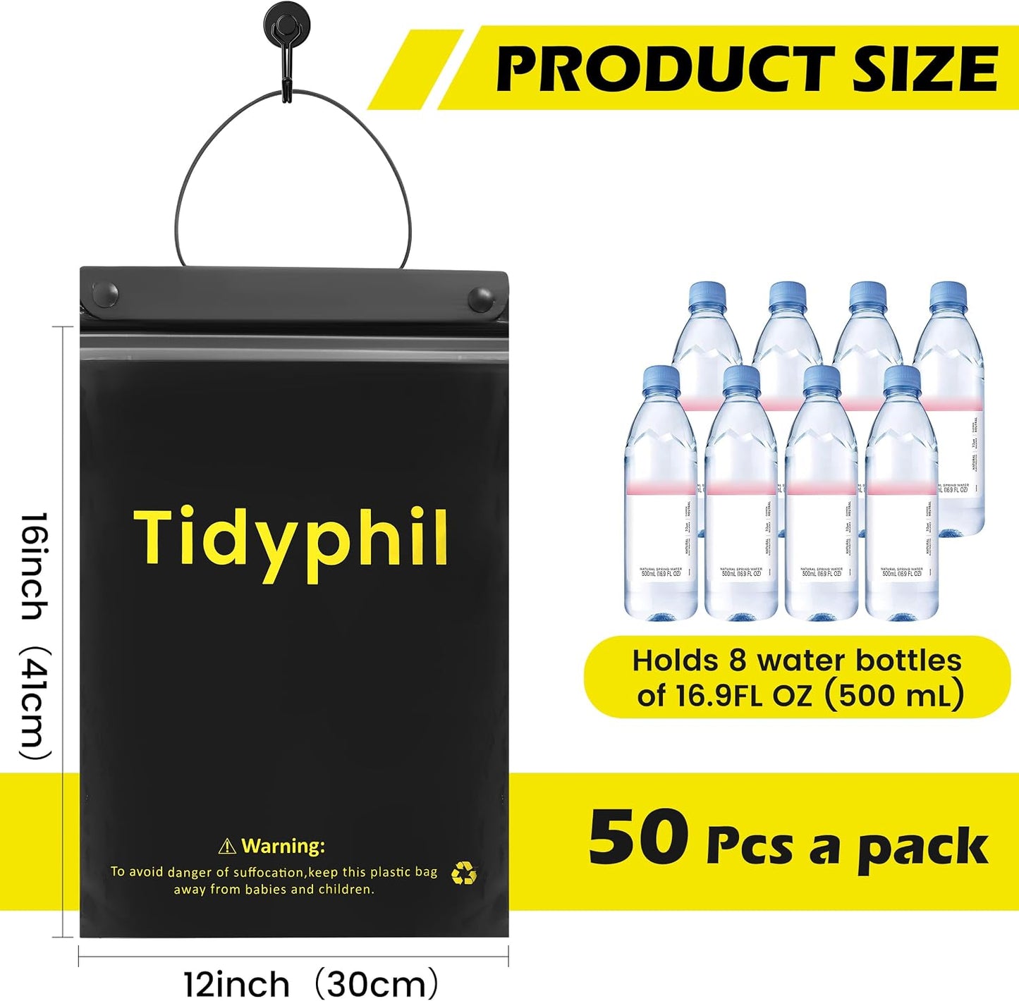 150 PCS Disposable Car Trash Bags Hanging, Leak-proof, Odor Seal. 2 Gallon Car Garbage Bags, Big Capacity. Independent of Car Trash Can, Easy Stick-On Car trash Bin for Car, SUV, Truck, Stroller.Black
