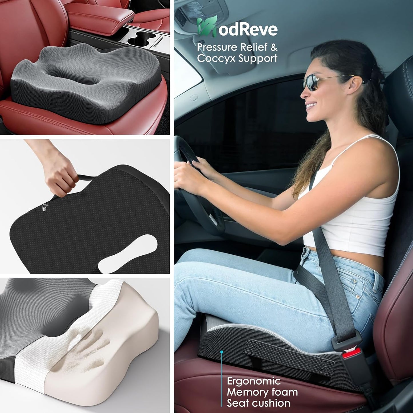 Seat Cushion for Truck Driver, Extra Large Memory Foam Car Seat Cushions for Long Driving - Orthopedic Sciatica & Tailbone Pain Relief, Comfort Support for Road Trip Essentials