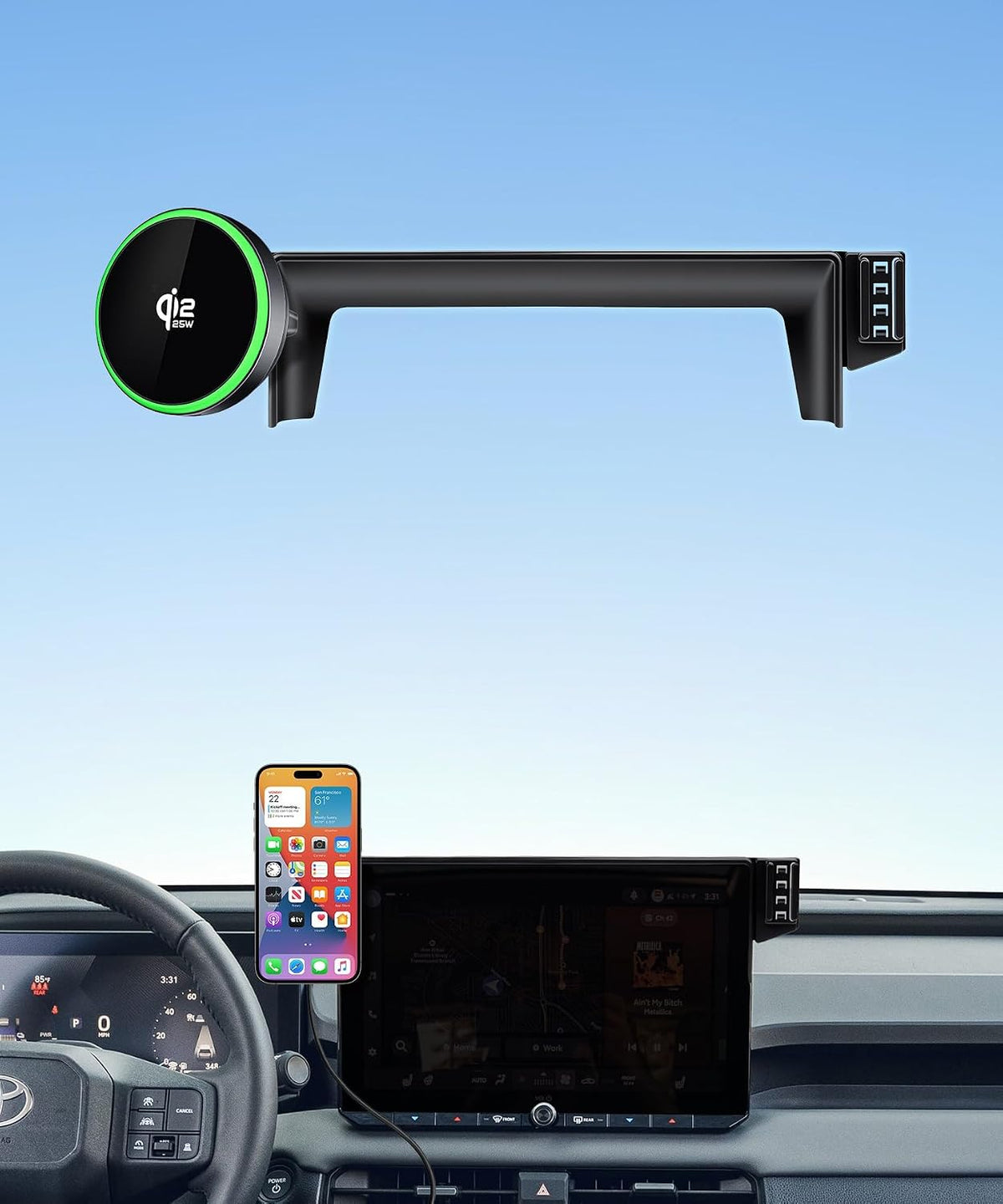 Qi2.2 Max 25W Wireless Charger Car Phone Mount for Toyota RAV4/Hybrid 2026