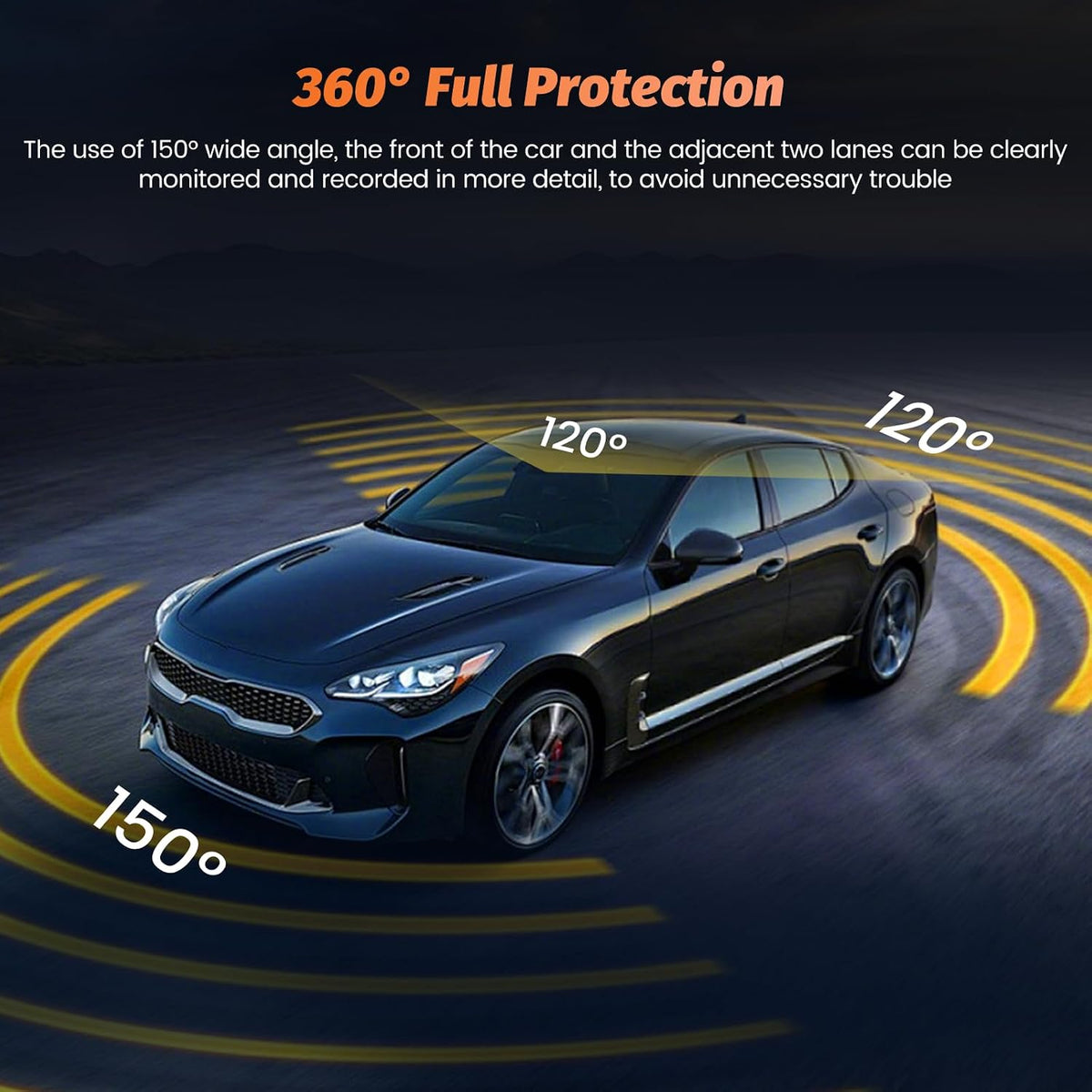 3.16" 360°1080P 4-Channel Dash Cam, Front Inside Left Right