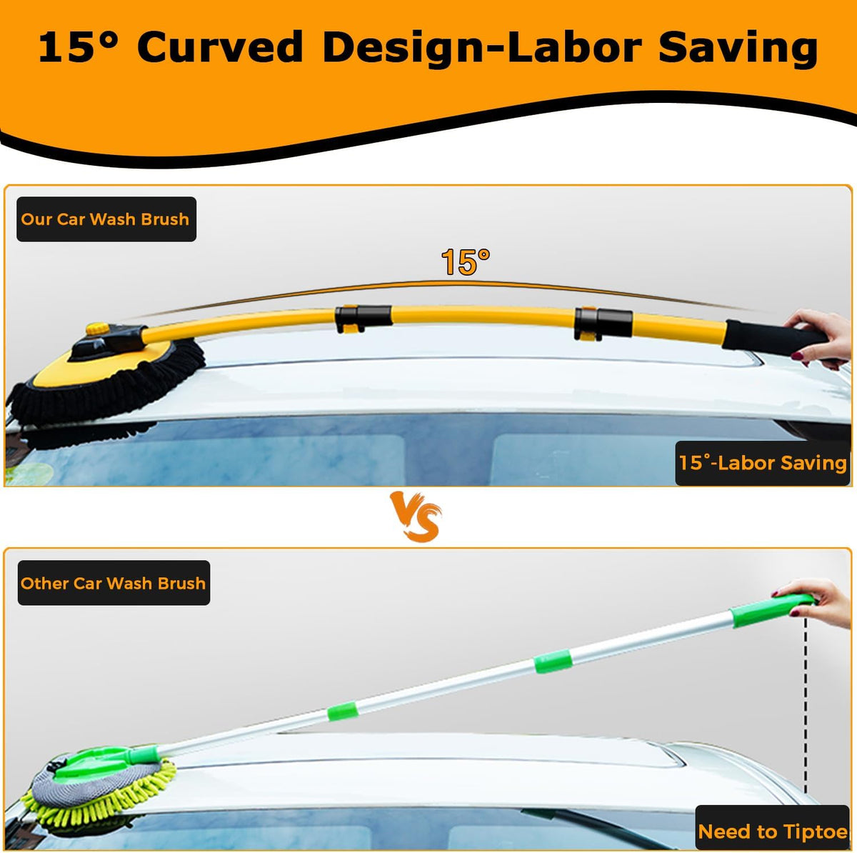 15° Curved Car Wash Brush, 43" Telescopic Handle, Soft Microfiber Mop
