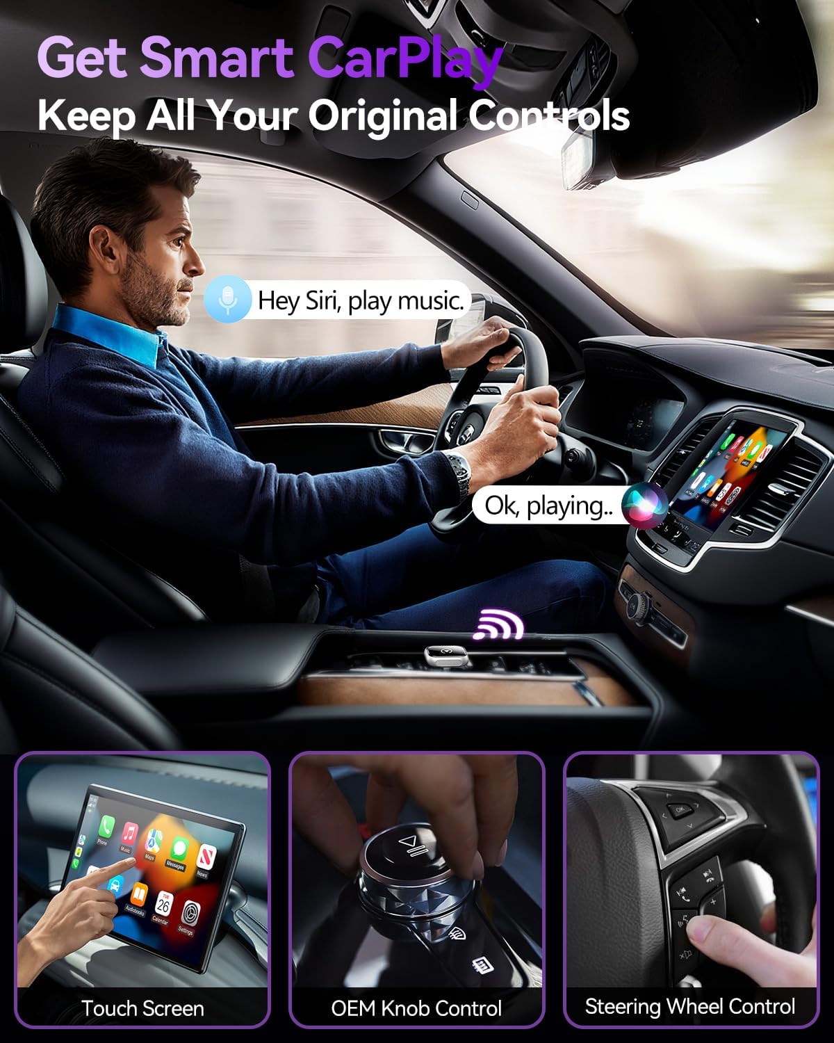 2026 Upgrade Wireless CarPlay Adapter for iPhone, Convert Factory Wired to Wireless CarPlay Dongle, Plug and Play Fast Auto-Connect, Low Latency Car Gadget for 2015+ OEM Wired Cars & iOS 10+