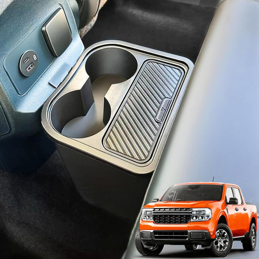 Trash Can for Ford Maverick 2025 2024 2023 2022,Upgraded Rear Trash Bin with Dual Cup Holder for Maverick Interior Accessories,Multi-Function Insert Expander Storage Box Organizer 2025 New