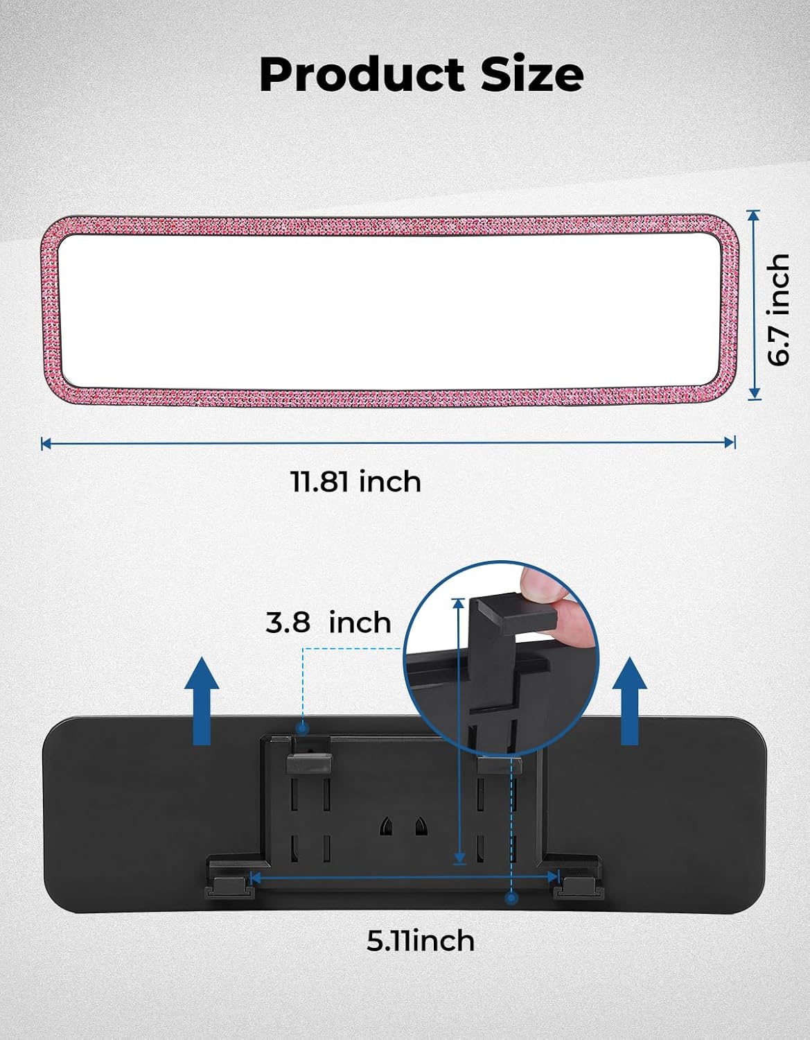 JOYTUTUS Car Rear View Mirror, Pink Rhinestone Full Clip-On Style