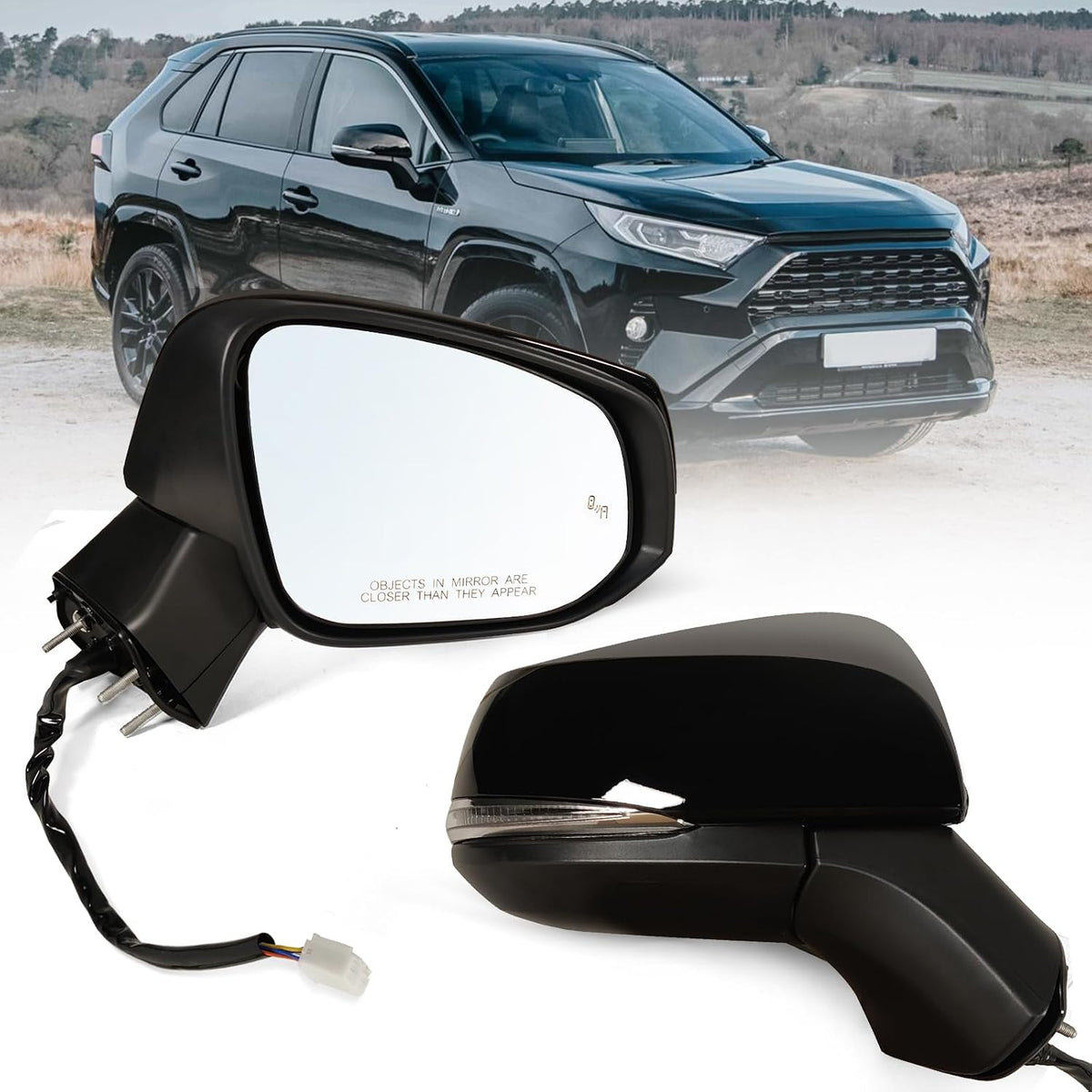 Right Passenger Side Mirror Fits 2019-2025 Toyota Rav4 with Power Heated Turn Signal and Blind Spot Match Super White Replace 879100R271(8 Pins)