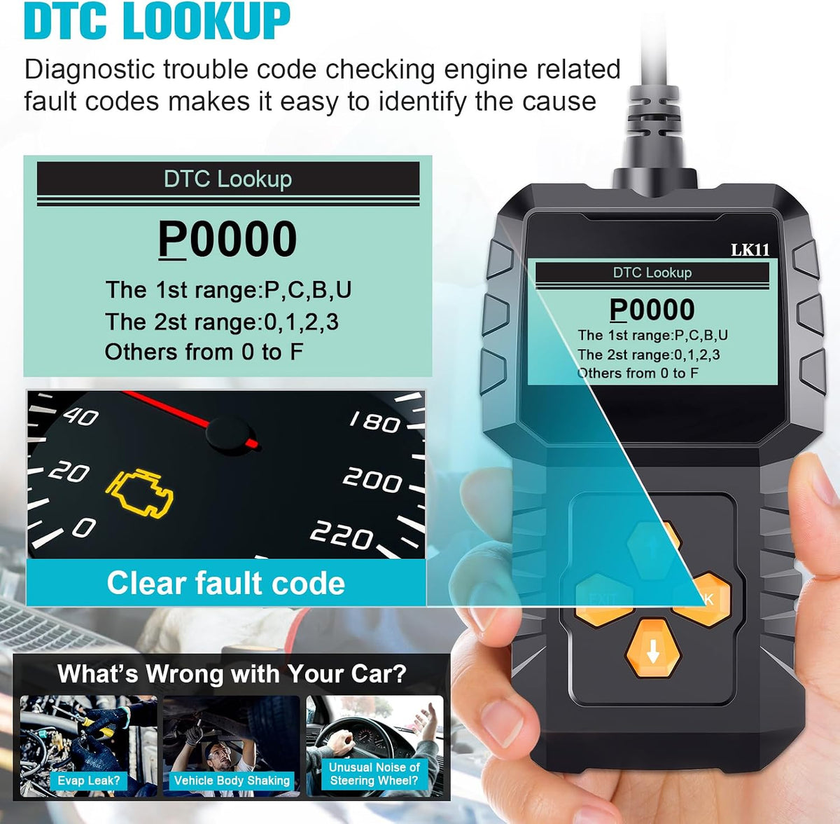 OBD2 Scanner Ease Setup Plug-Play: Clear Reset Engine Error Code