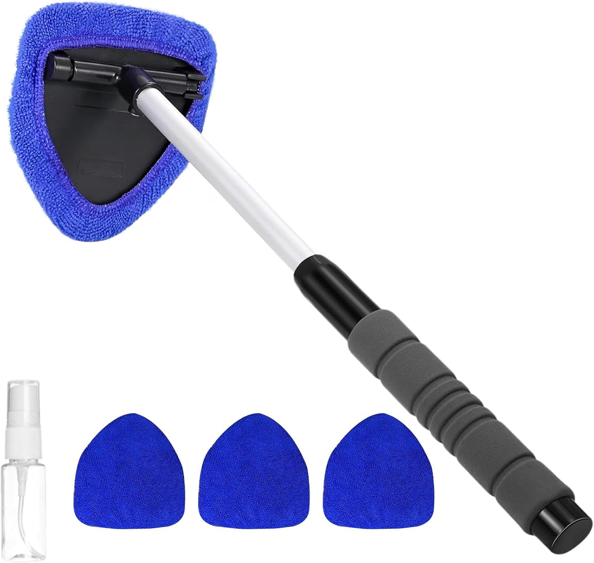 Windshield Cleaning Tool, Car Cleaning Window Tool, Car Interior Window Cleaning Kit with Extendable Handle & 4 Microfiber Pads, Auto Wiper Inside Windshield Brush for Windows (Green)