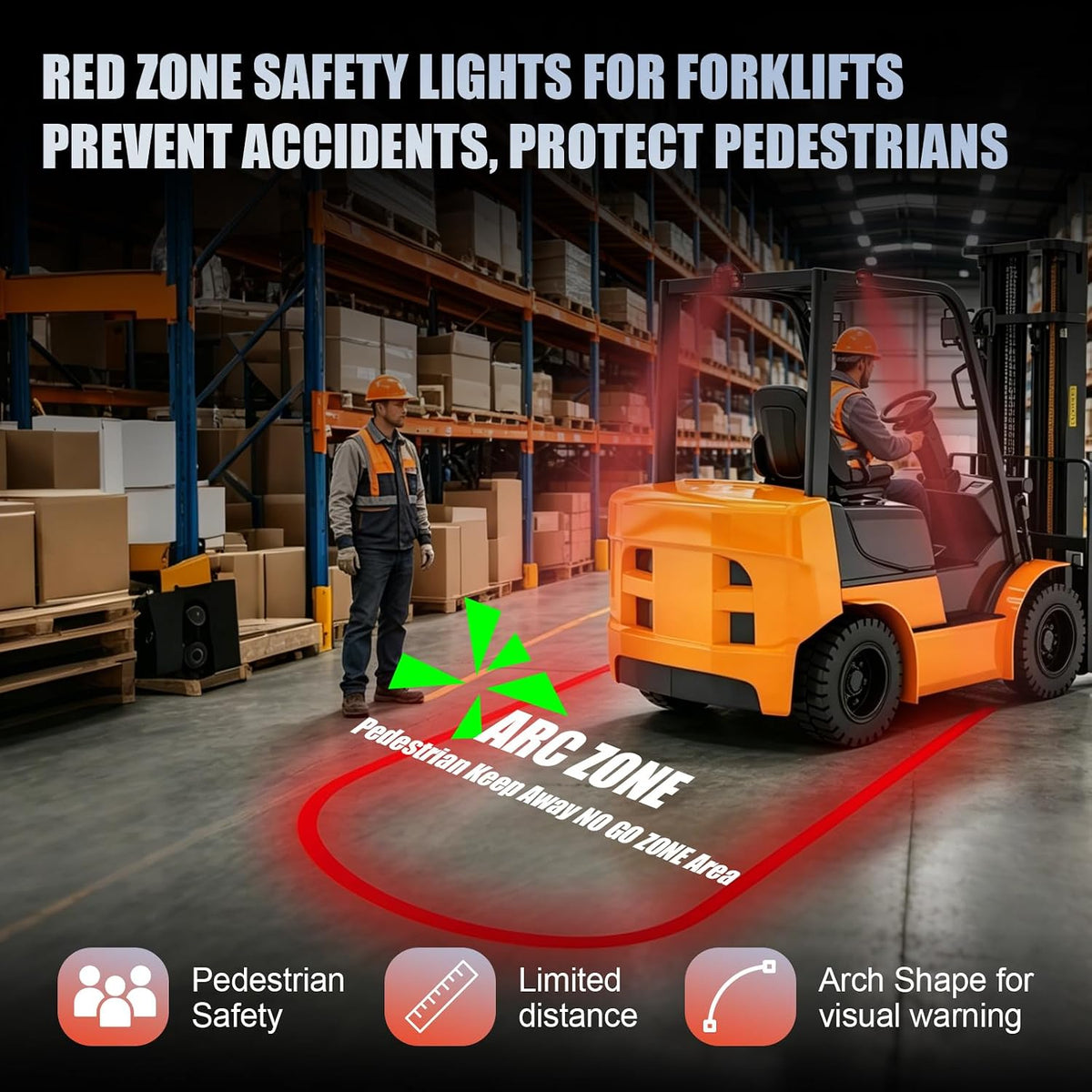 Chelhead LED Forklift Safety Light Red Arc Beam Warning Light High Visibility Pedestrian Spot Light for Industrial Warehouse Forklift Accessories Safety Alert