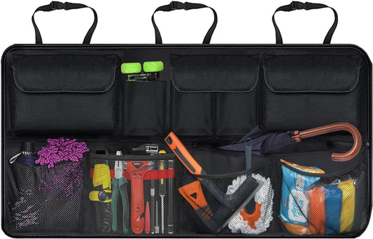Car Trunk Organizer with Lid, SUV/Truck Compatible, Large Capacity, 6 Pockets &amp; 3 Mesh Pouches