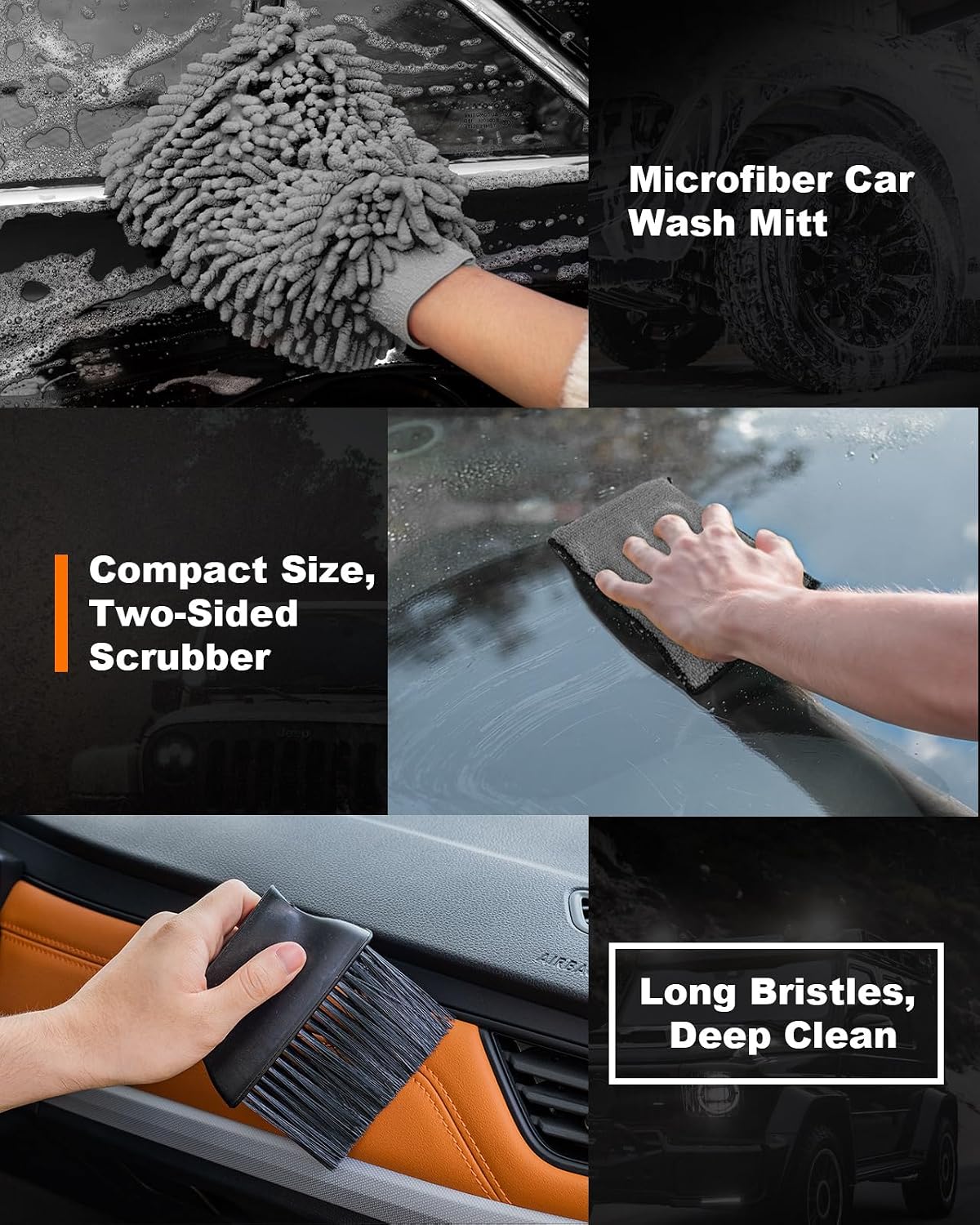 20Pcs Windshield Cleaner Tool - Car Interior Detailing Brush Kit with 200g Cleaning Gel, Microfiber Car Wash Mitt, Dash Duster & 2-Sided Scrubber, All-in-One Inside Car Cleaning Supplies Tool