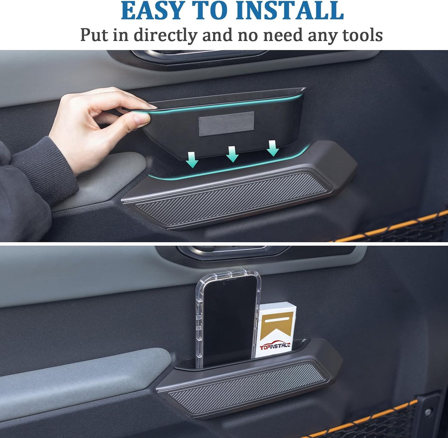 TOPINSTALL 4 Doors Handle Storage Box Compatible with Ford Bronco 2021-2026 Accessories, Phone Holder Front and Rear Door Grab Handle Pocket Storage ABS Plastic-4PCS (Not for Sport Model)