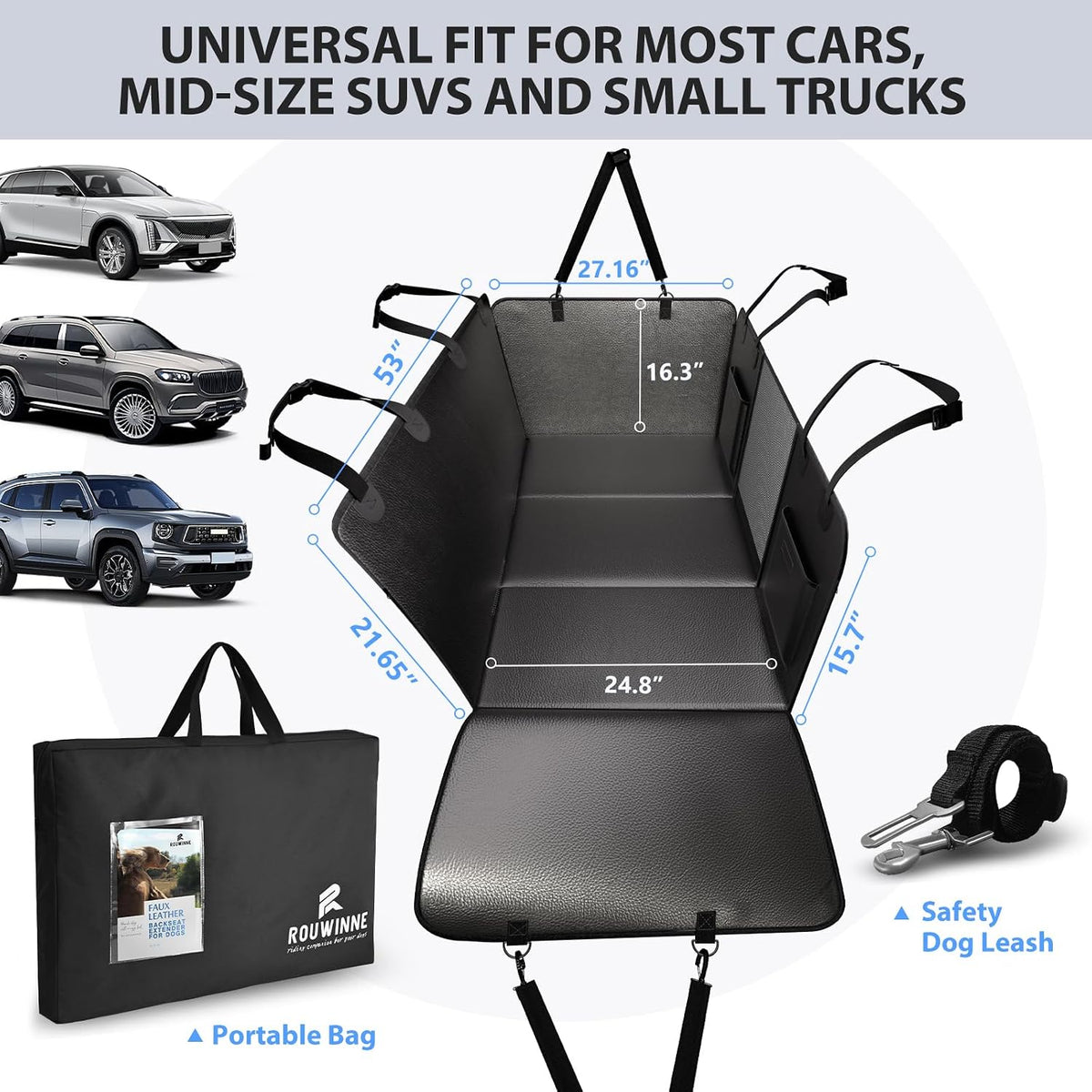 Dog Car Seat Cover for Back Seat, Hard Bottom, PU Leather Extender