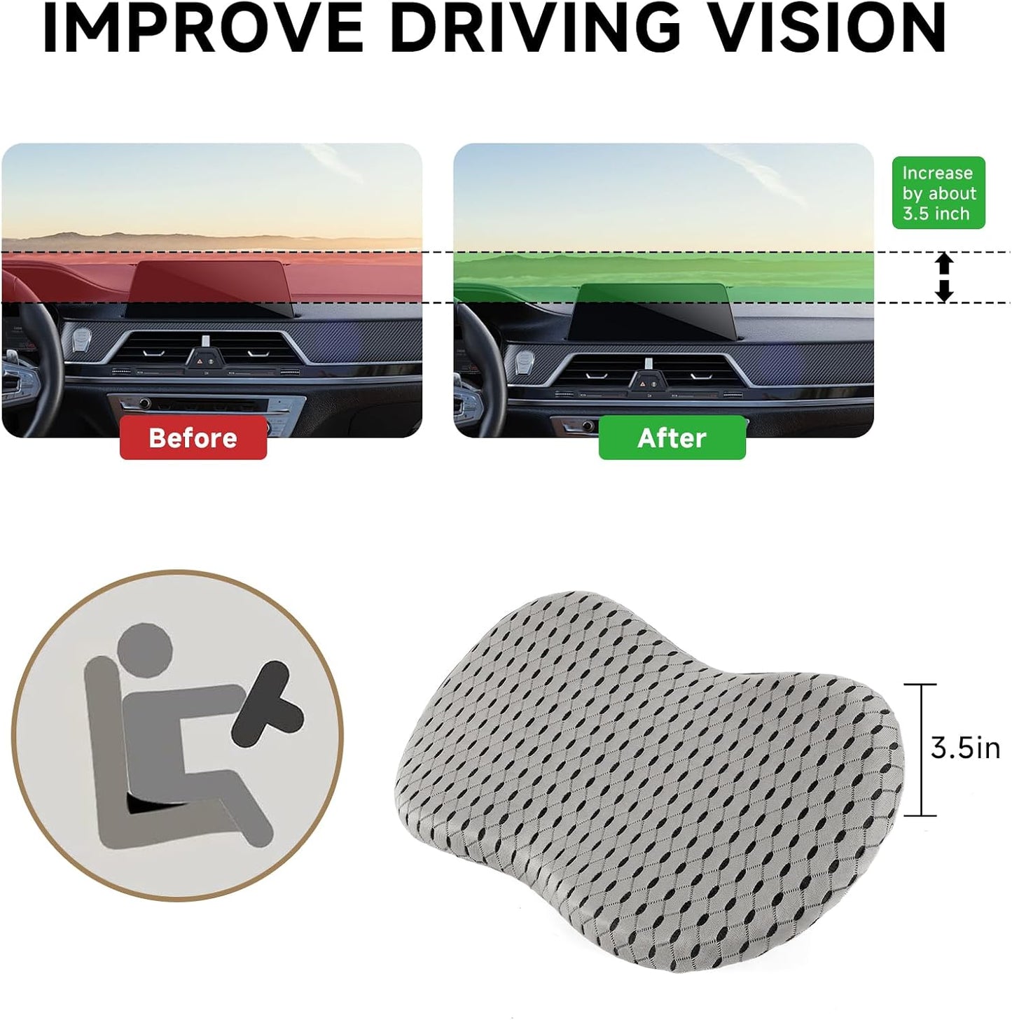 Livtribe Car Seat Cushion - Memory Foam Seat Pad for Sciatica & Lower Back Pain Relief - Driving Cushion with Breathable Mesh Cover - Road Trip Essentials for Drivers (3D Gray)