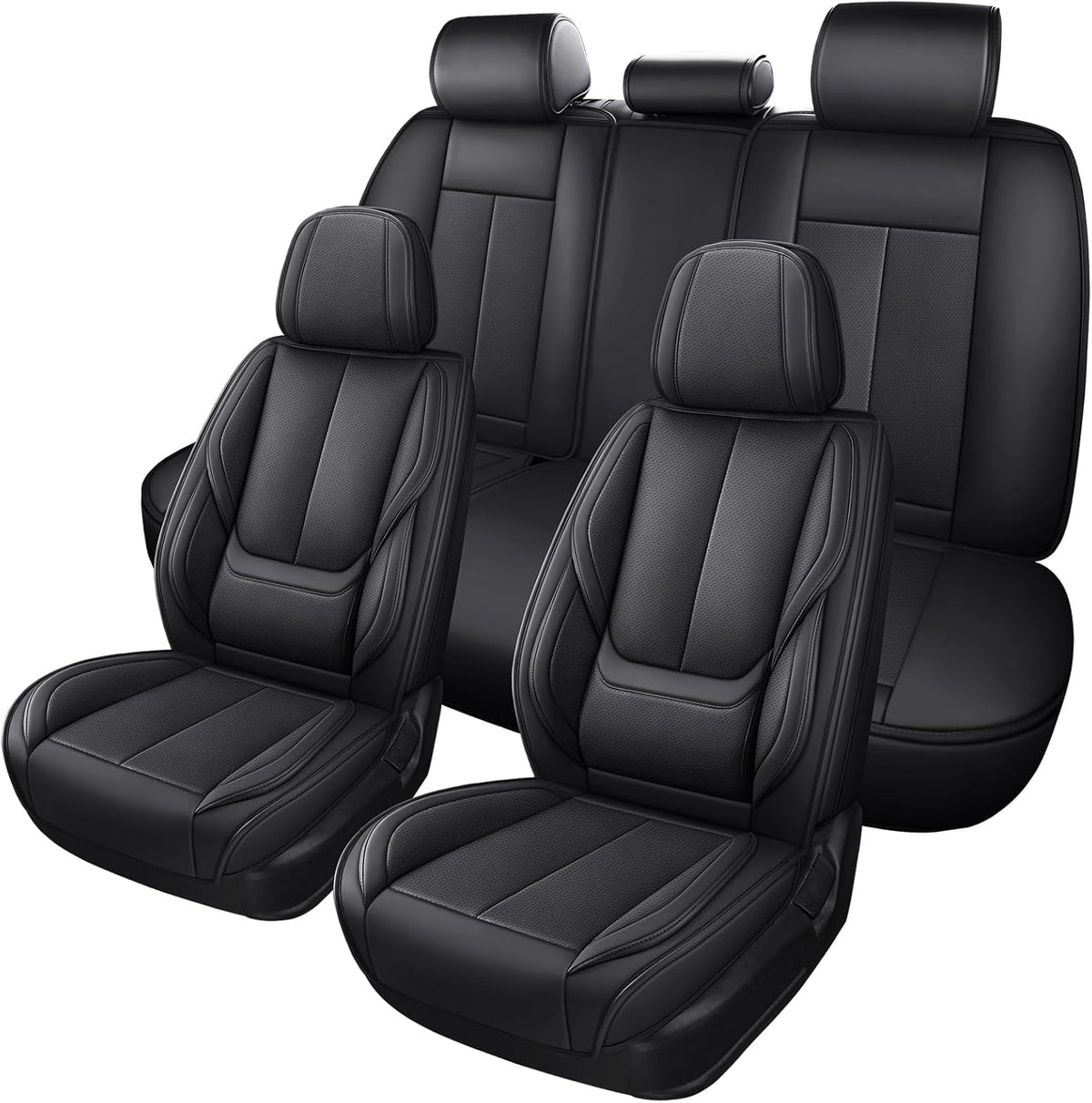 MINGBRON Car Seat Covers Full Set, Brown Car Seat Cover Lumbar Support, Car Seat Protector Waterproof, Nappa Leather Car Seat Cushion, Front Seats and Back Fit for Most Cars Beige
