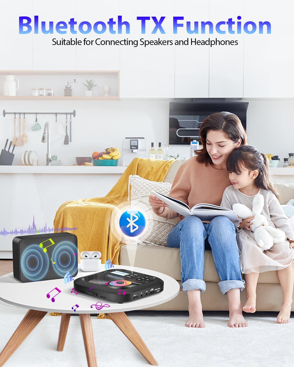 Bluetooth CD Player Portable with FM Transmitter and Dual Speakers