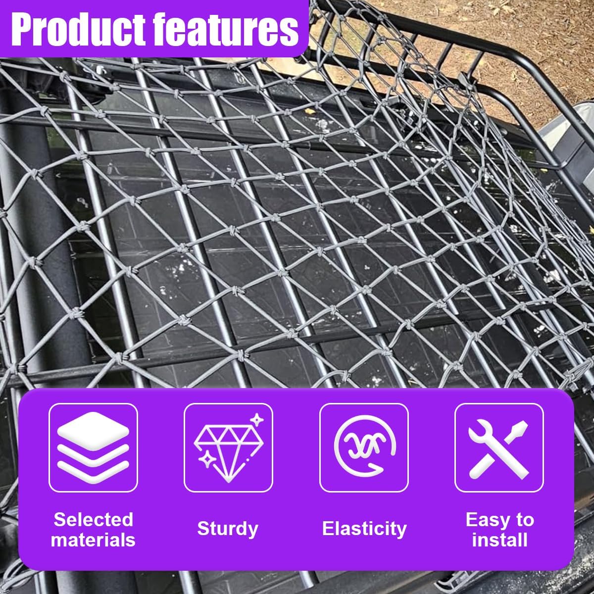 Car Cargo Net, 22" x 38" Elastic Mesh Stretch to 44" x 76", Cargo Bungee Net with 2" x 2" Tight Mesh and 12 Adjustable Hooks, Luggage Netting Accessories for Most Vehicles (Black)